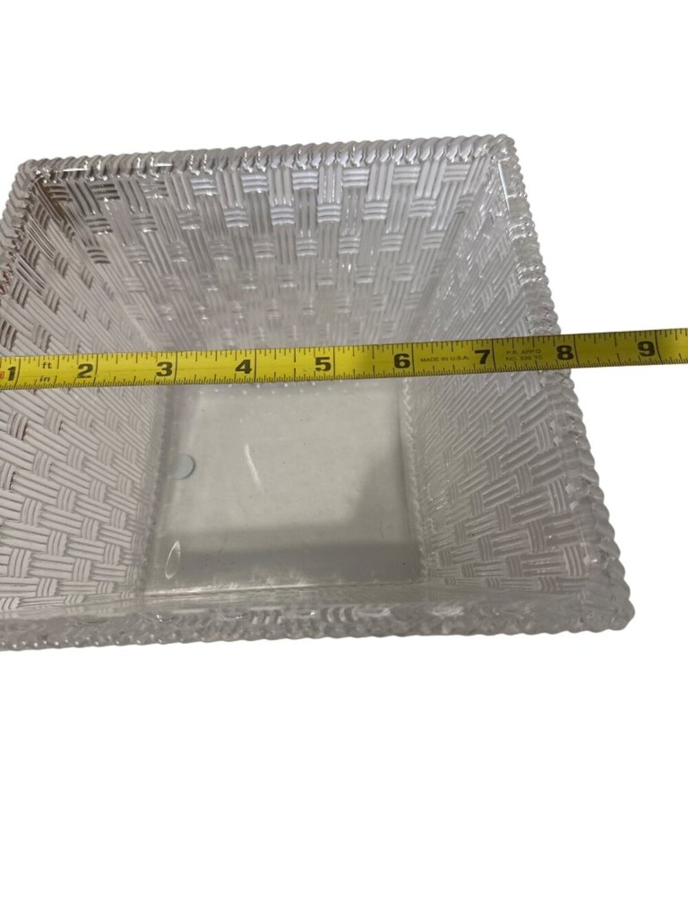 Tiffany & Co Square Glass Bowl Basket Weave Texture Made In Germany 8 Inches - Picture 6 of 7